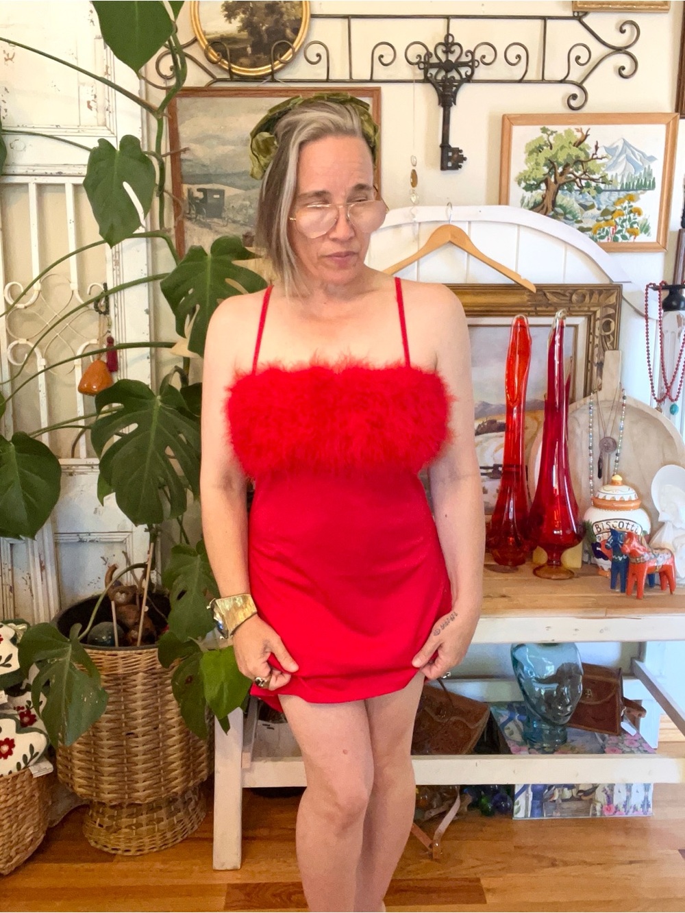 New! Dolls Kill FLIRTY N' THRIVING MARABOU DRESS - RED Sugar Thrillz Medium